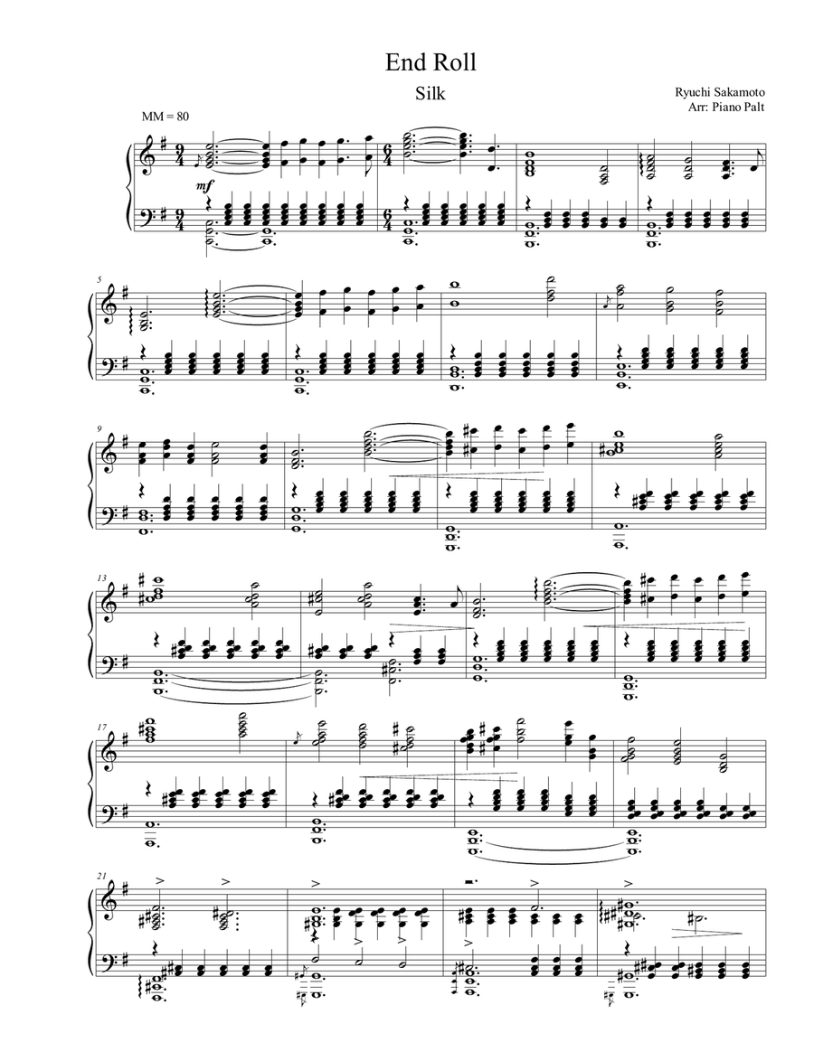 Silk Endroll Piano Solo scores gallery preview page 1