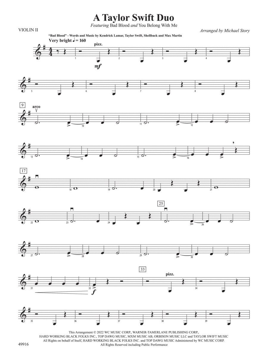 A Taylor Swift Duo: 2nd Violin String Orchestra scores gallery preview page 1