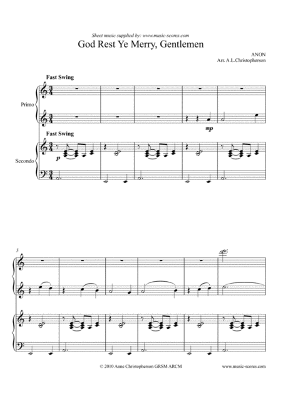 God Rest Ye Merry Gentlemen - Jazzy Piano Duet Piano Duet scores gallery preview page 1