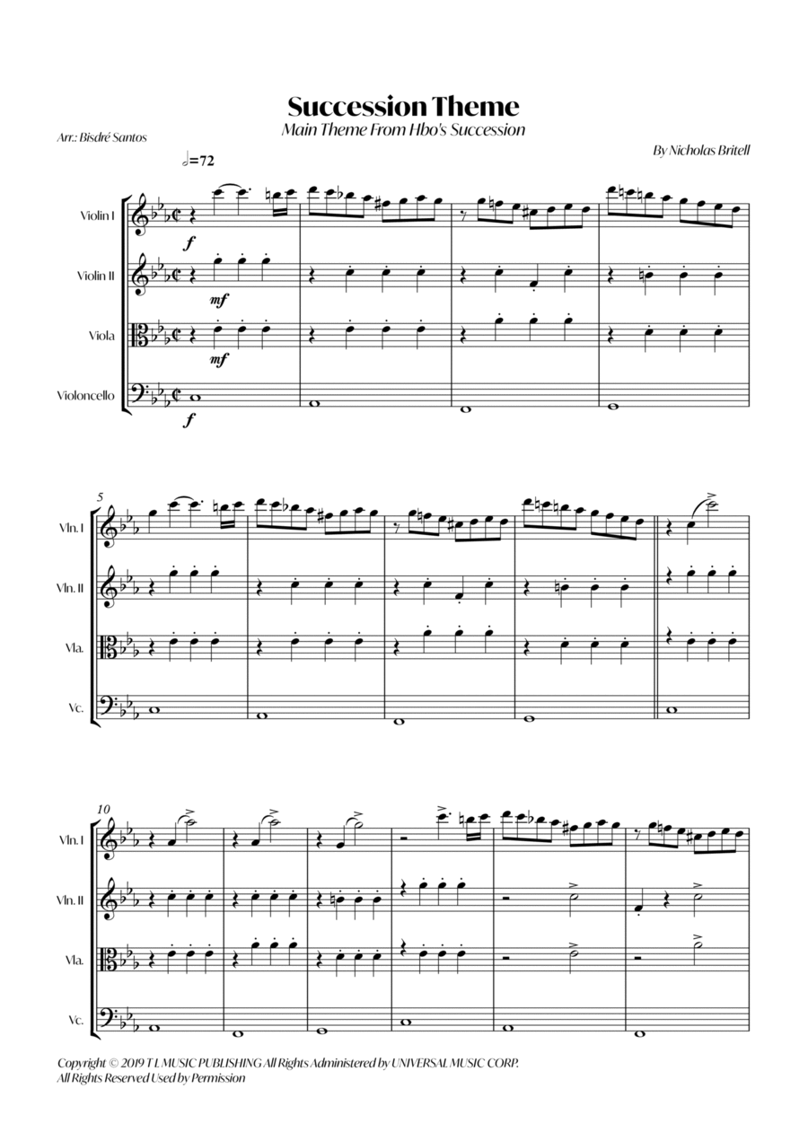 Succession Theme String Quartet scores gallery preview page 1
