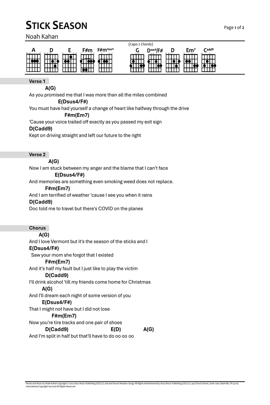 Stick Season Piano scores gallery preview page 4