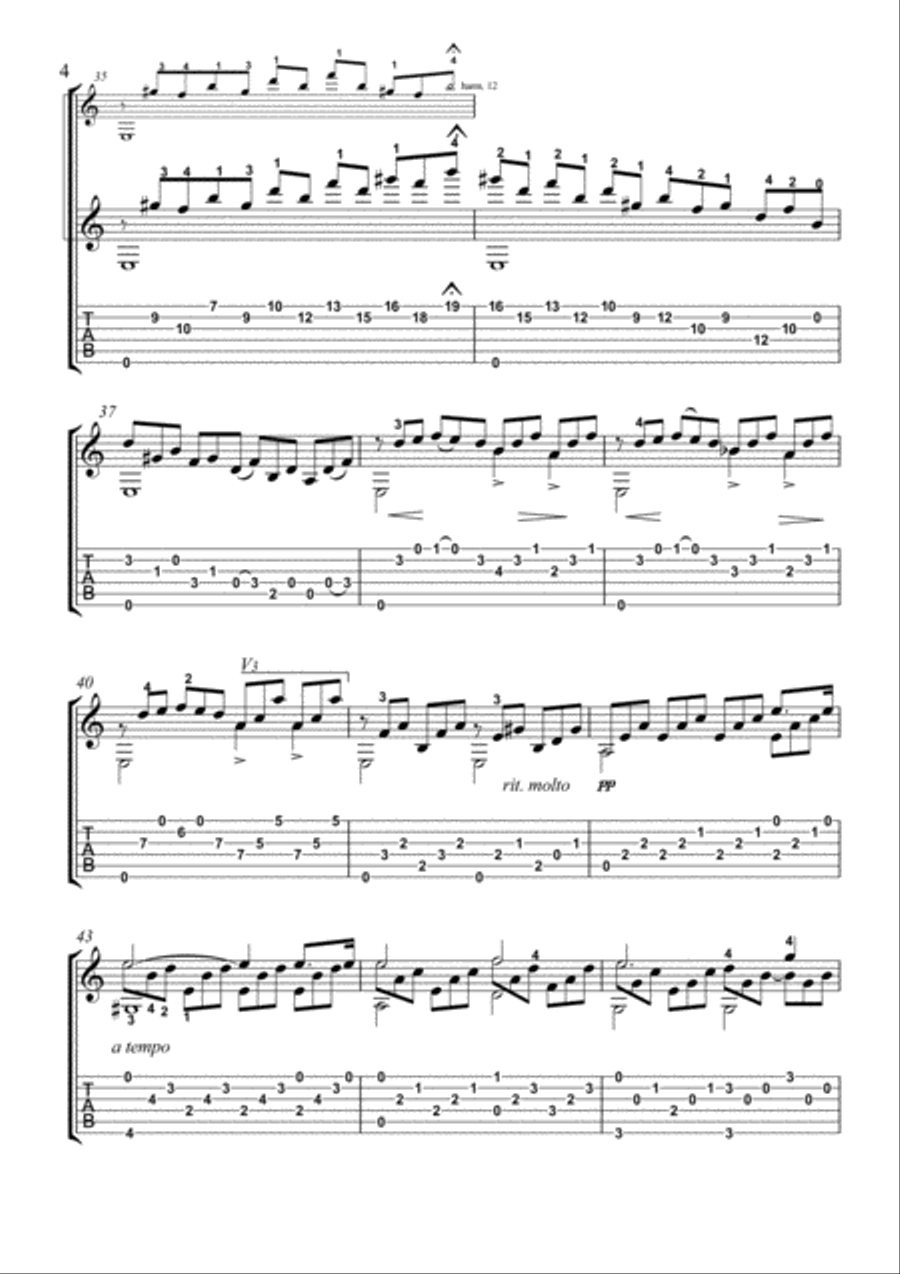 Moonlight Sonata classical guitar solo with tablature Acoustic Guitar scores gallery preview page 4