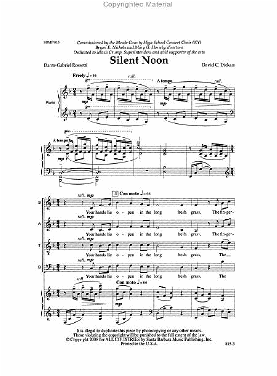 Silent Noon - SATB Octavo 4-Part scores gallery preview page 2