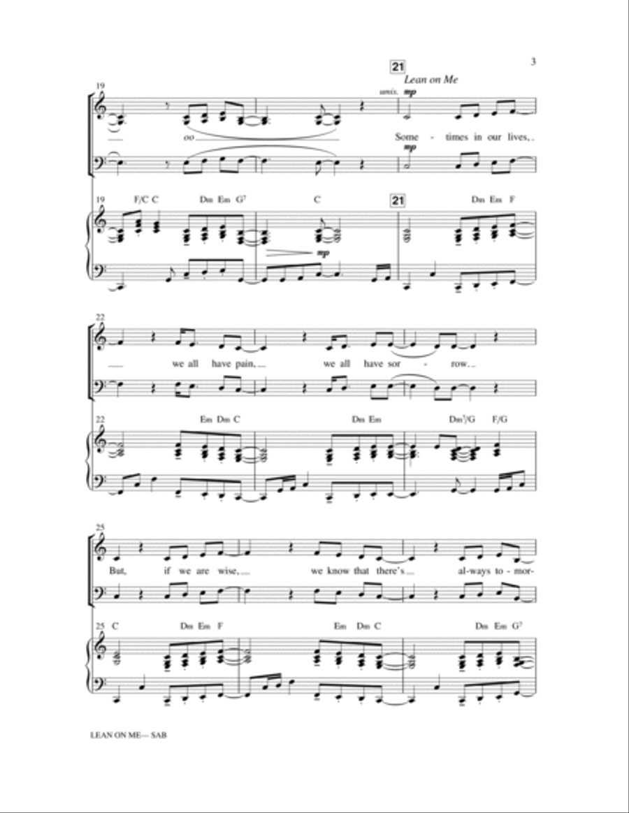 Lean On Me (with We Shall Overcome) 3-Part scores gallery preview page 3