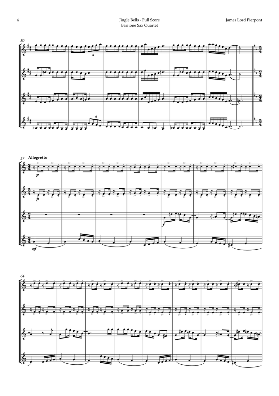 5 Christmas Songs for Baritone Sax Quartet plus one Bonus Saxophone Quartet scores gallery preview page 5