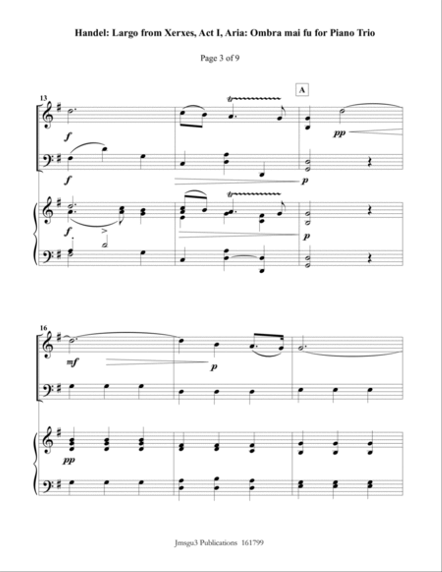 Handel: Largo from Xerxes for Piano Trio Piano Trio scores gallery preview page 3