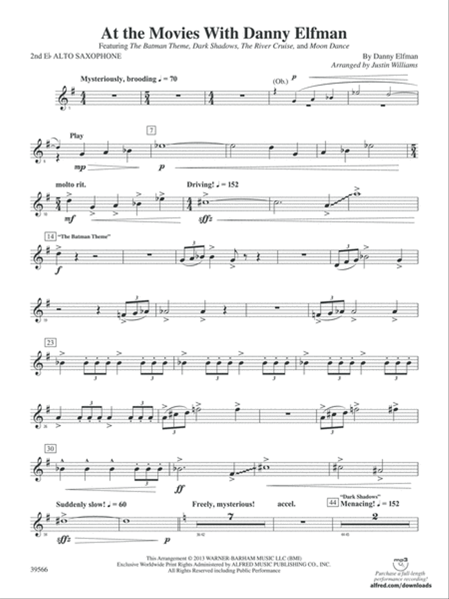 At the Movies with Danny Elfman: 2nd E-flat Alto Saxophone Concert Band scores gallery preview page 1