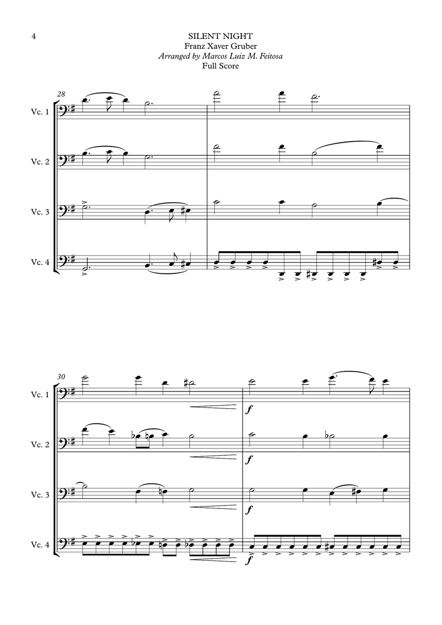 Silent Night - Cello Quartet String Quartet scores gallery preview page 6