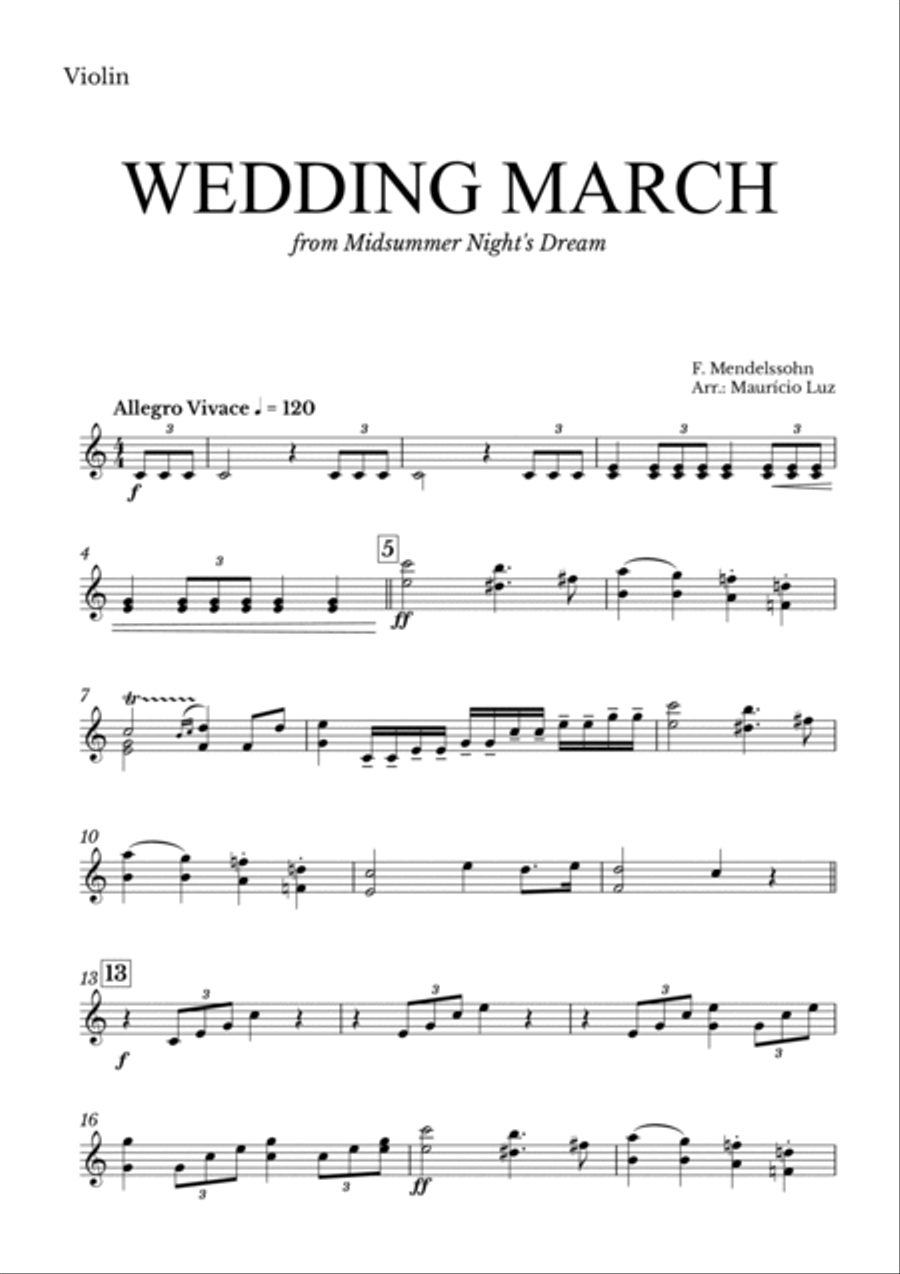 Wedding March Mendelssohn for Violin, Cello and Piano Piano Trio scores gallery preview page 5