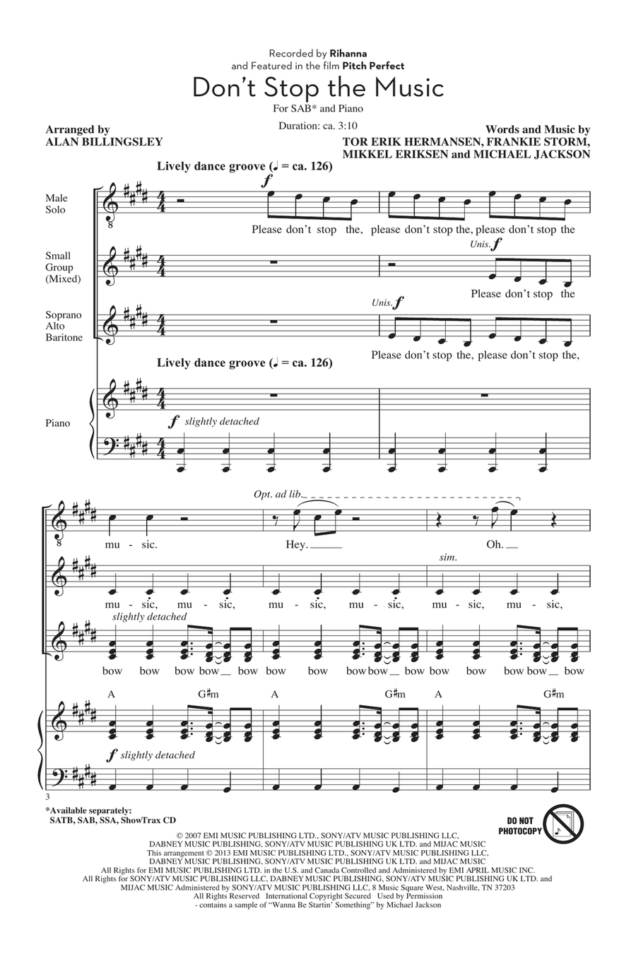 Don't Stop The Music 3-Part scores gallery preview page 1