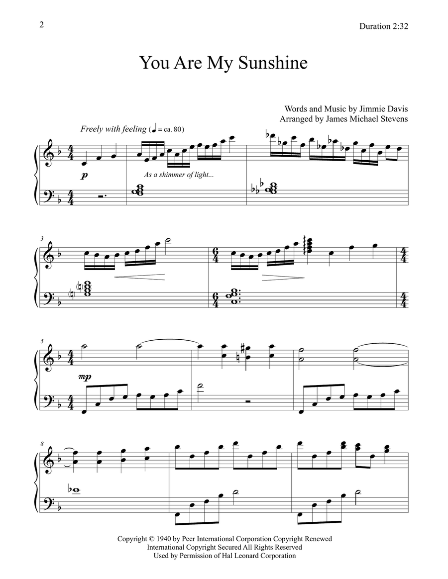 You Are My Sunshine Piano Solo scores gallery preview page 2