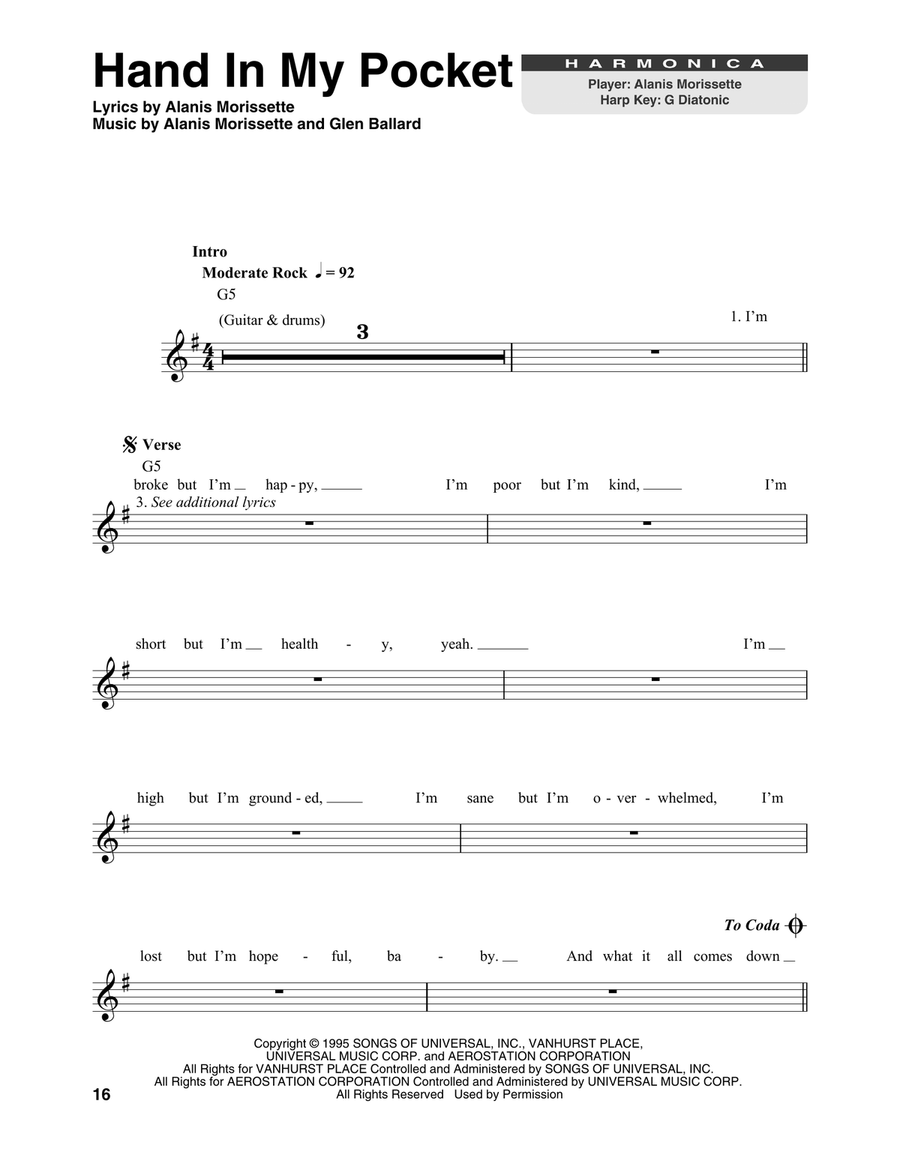 Hand In My Pocket Hand In My Pocket Harmonica scores gallery preview page 1