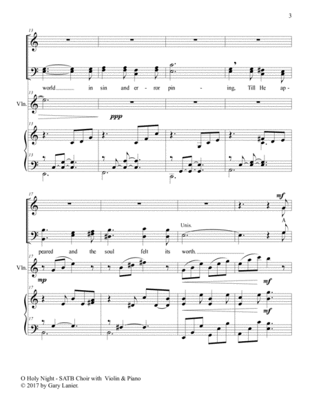 O HOLY NIGHT (SATB Choir with Violin & Piano - Score & Parts included) image number null
