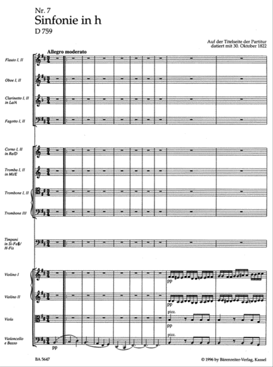 Symphony, No. 7 b minor D 759 'Unfinished'