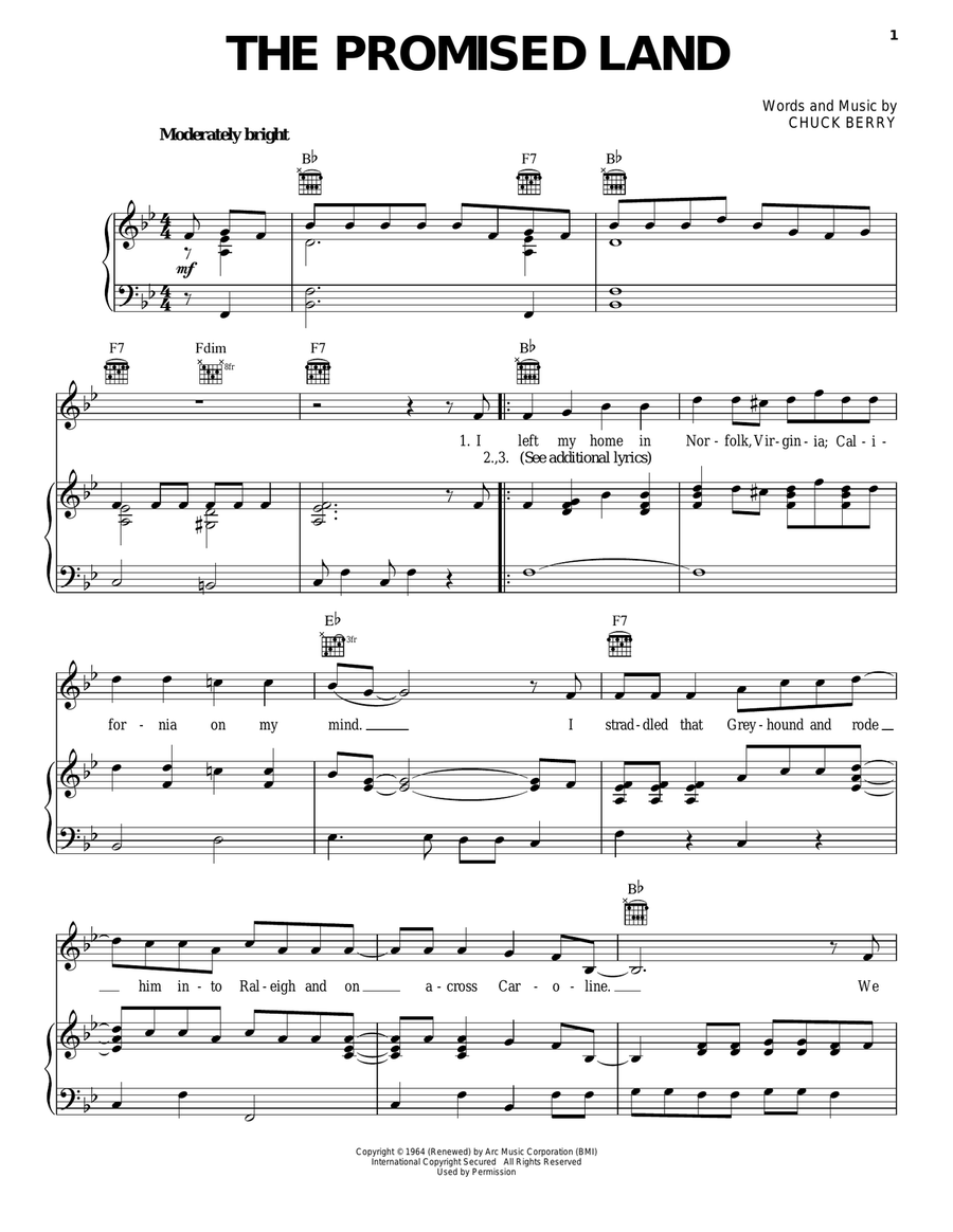 The Promised Land The Promised Land Piano, Vocal, Guitar scores gallery preview page 1