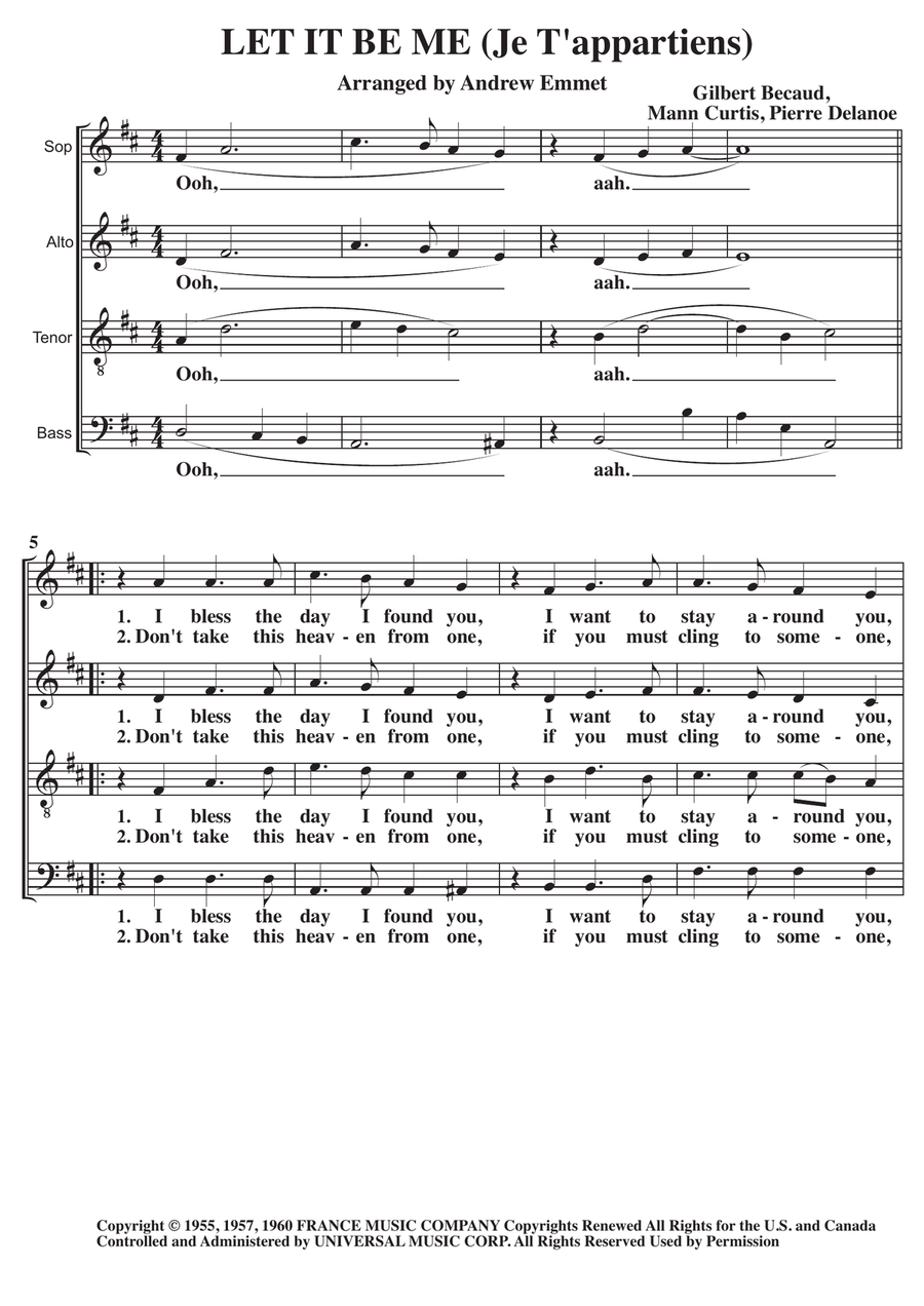 Let It Be Me (je T'appartiens) 4-Part scores gallery preview page 1