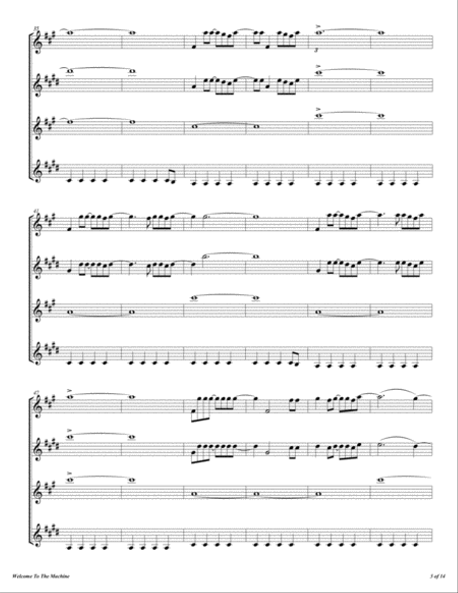 Welcome To The Machine Woodwind Quartet scores gallery preview page 4