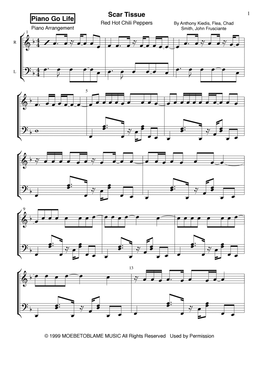 Scar Tissue Scar Tissue Piano Solo scores gallery preview page 1