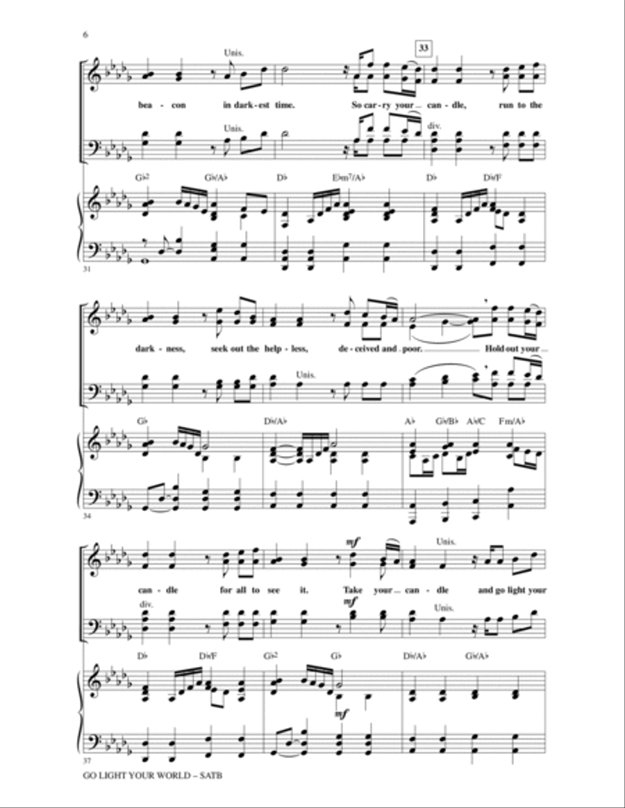 Go Light Your World (arr. Allen Pote) 4-Part scores gallery preview page 5