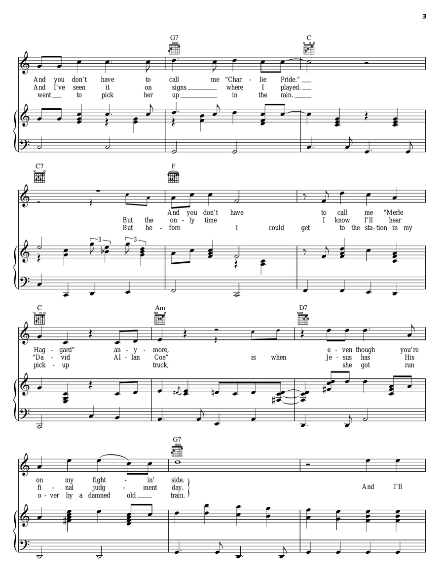 You Never Even Call Me By My Name Piano, Vocal, Guitar scores gallery preview page 3