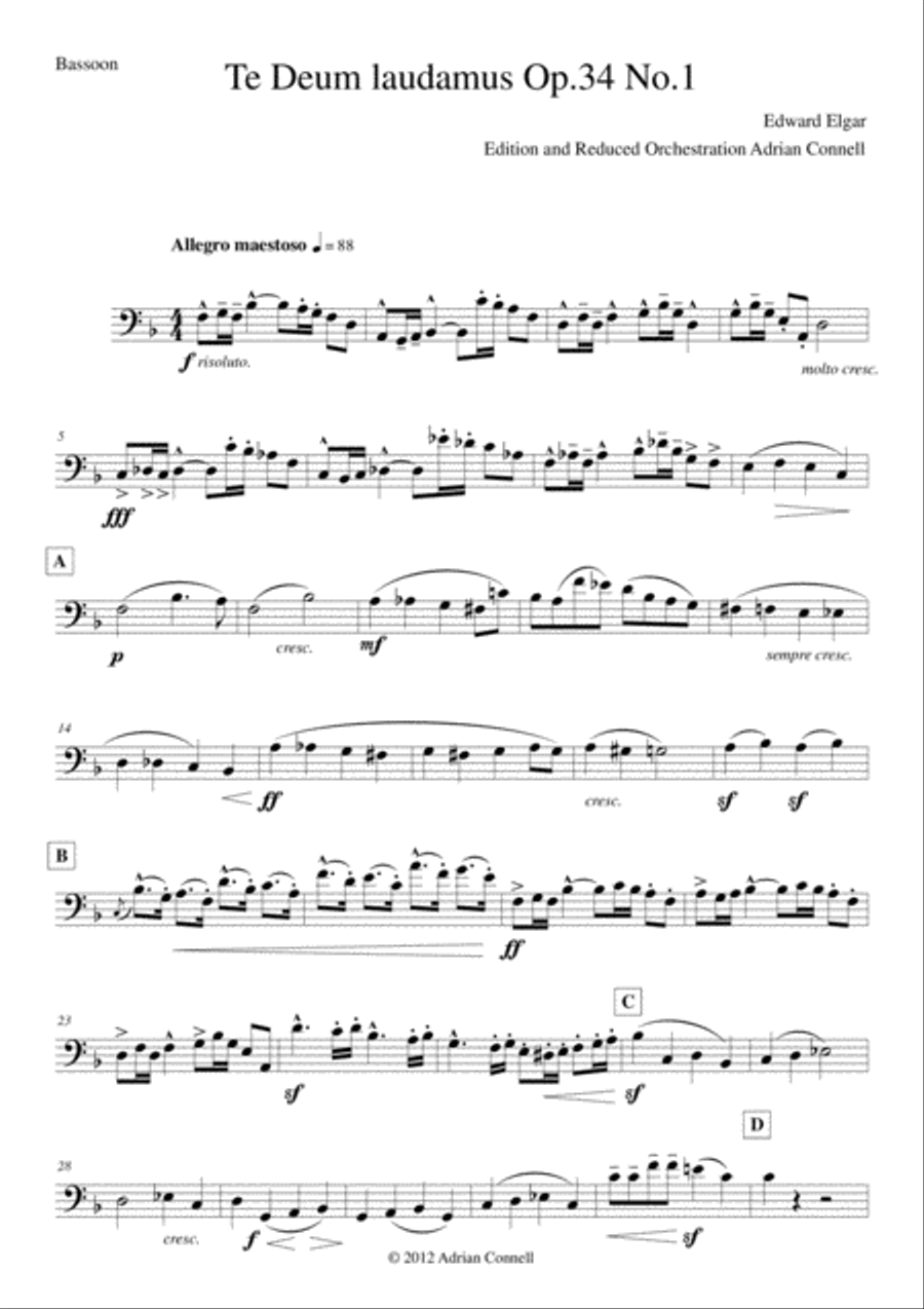 Elgar - Te Deum - Reduced Orchestration - Bassoon Chamber Orchestra scores gallery preview page 1