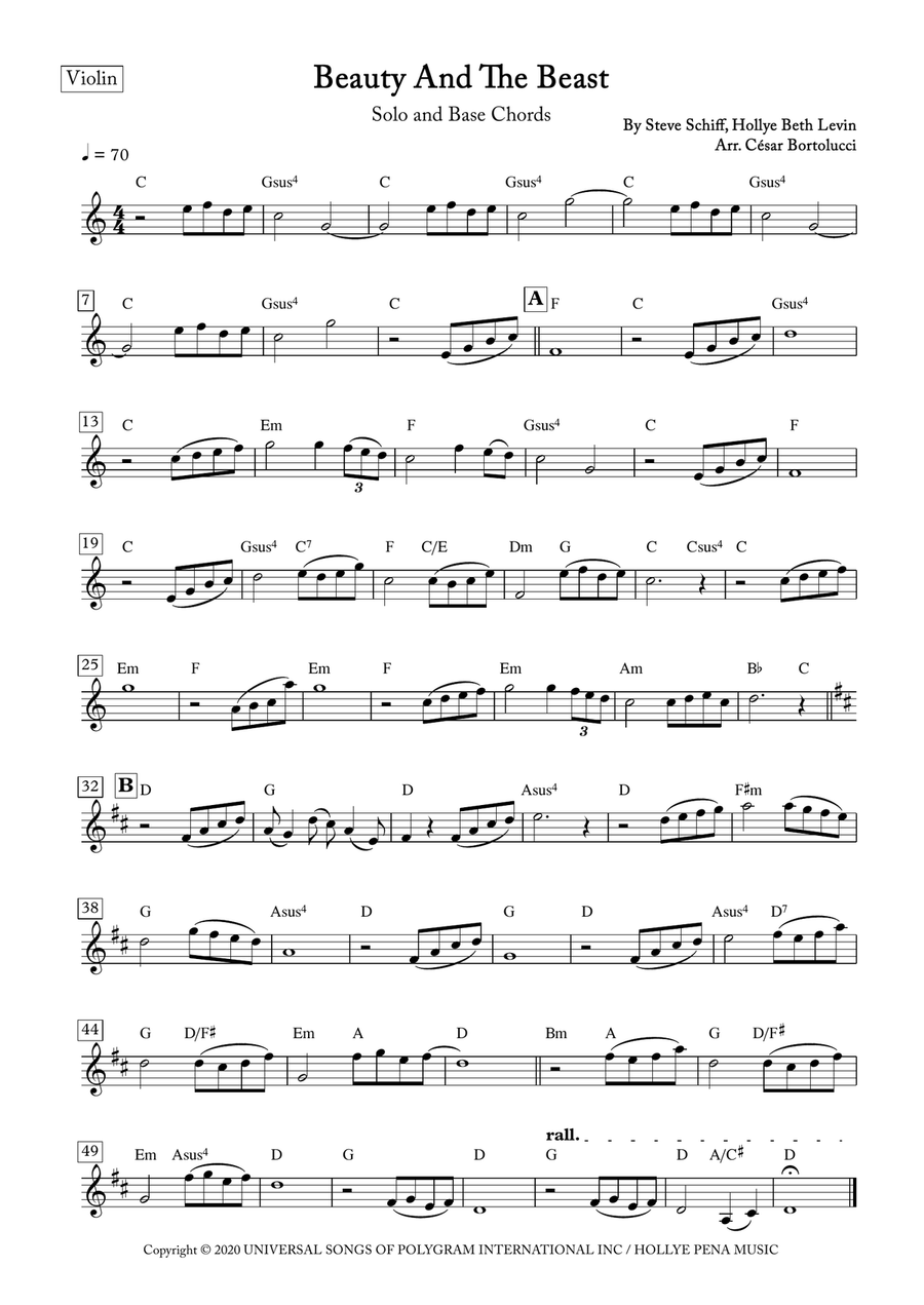 Beauty And The Beast Violin Solo scores gallery preview page 1