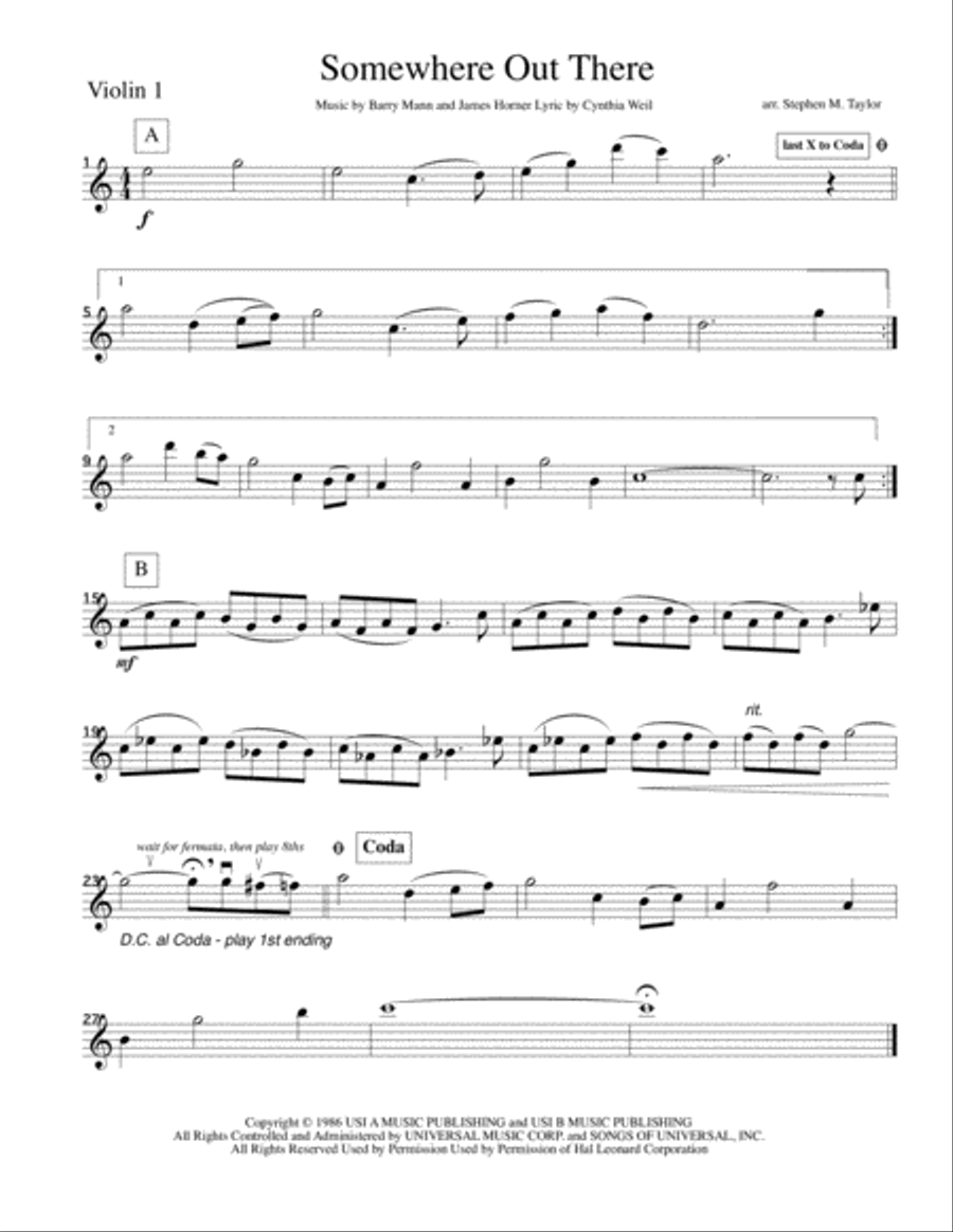 Somewhere Out There String Quartet scores gallery preview page 1