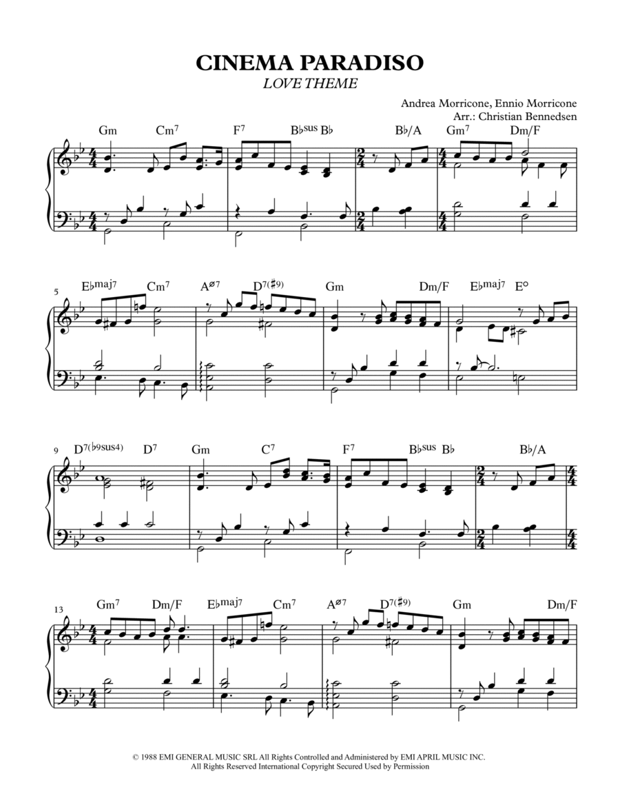 Love Theme (tema D'amore) Piano Solo scores gallery preview page 1