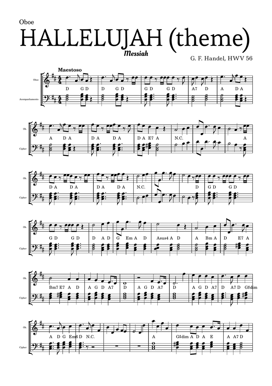 Aleluia (HALLELUJAH), of the Messiah - for Oboe and accompaniment Small Ensemble scores gallery preview page 2