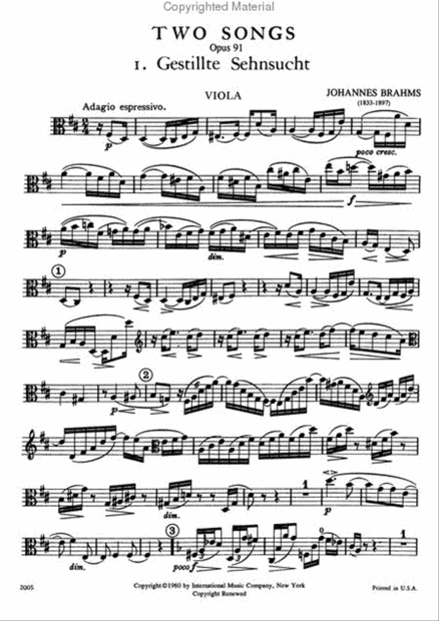 Two Songs, Opus 91 For Contralto (With Viola Or Cello Obligato) (G. & E.) Alto Voice scores gallery preview page 4