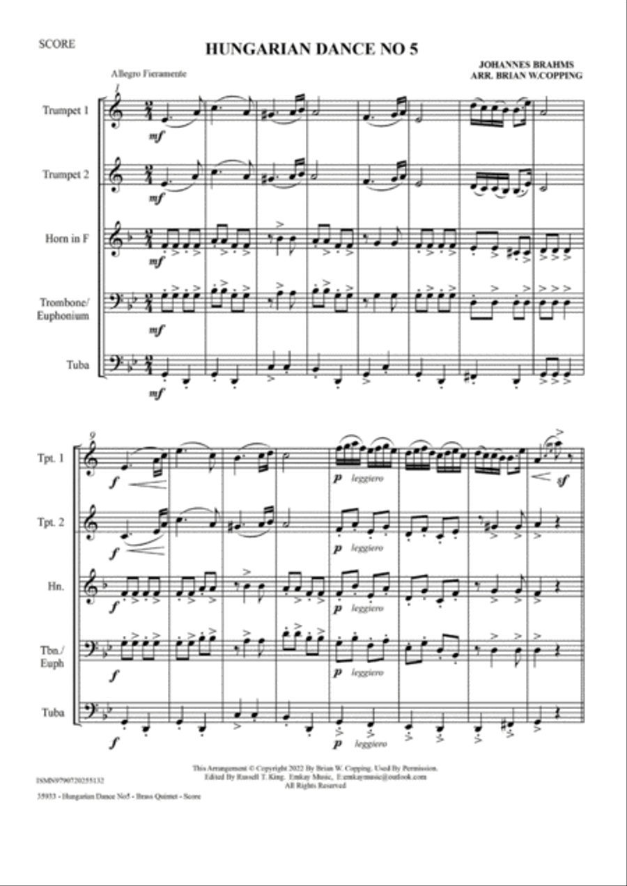 HUNGARIAN DANCE NO5 – BRASS QUINTET Brass Quintet scores gallery preview page 2