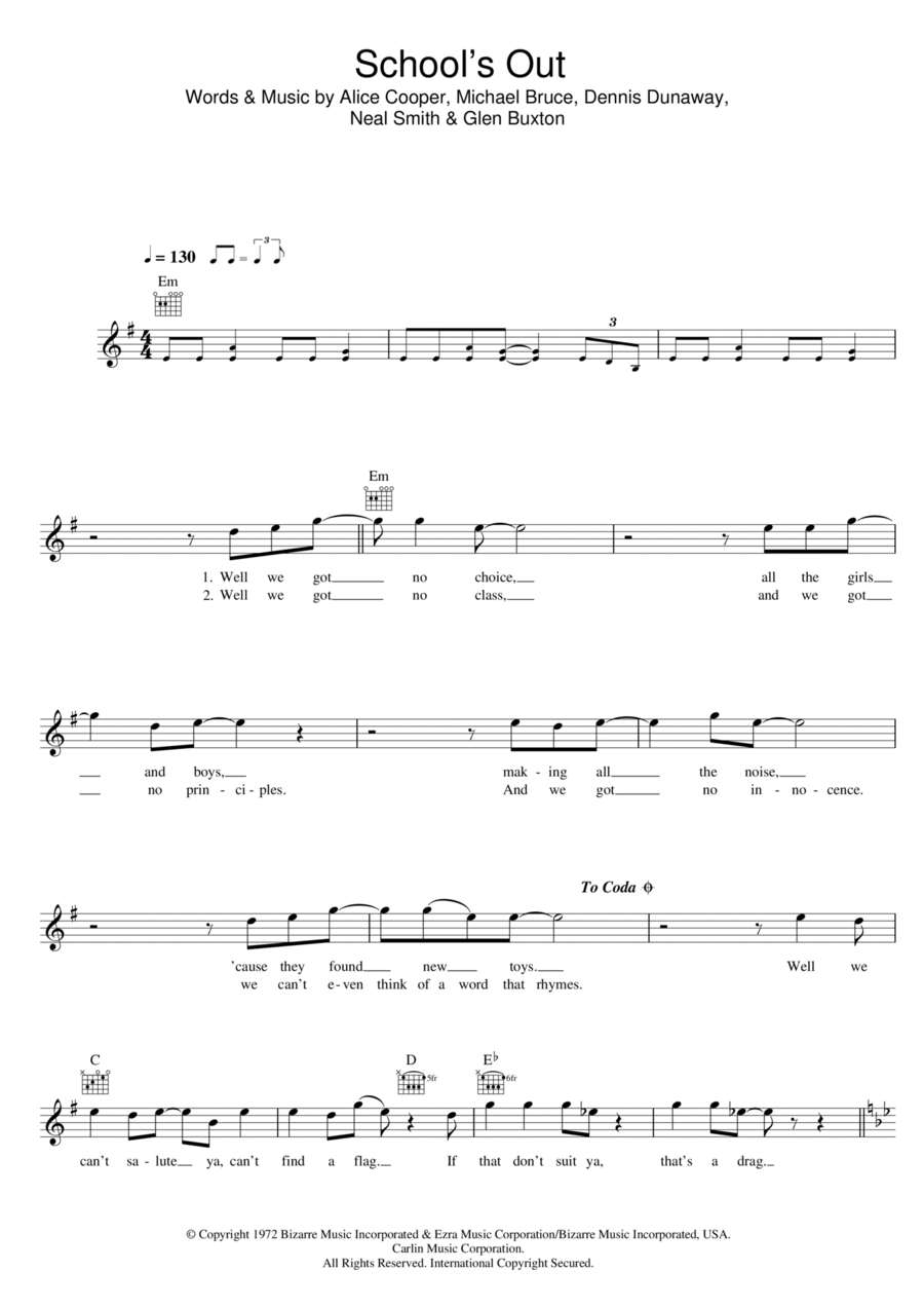 School's Out Piano scores gallery preview page 1