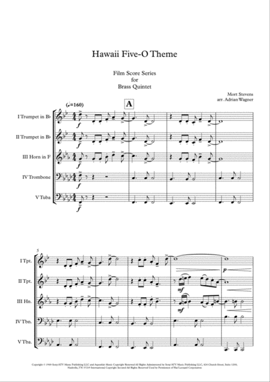 Hawaii Five-O Theme Hawaii Five-O Theme Brass Quintet scores gallery preview page 3