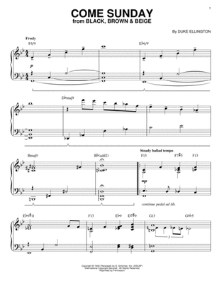 Book cover for Come Sunday [Jazz version] (arr. Brent Edstrom)