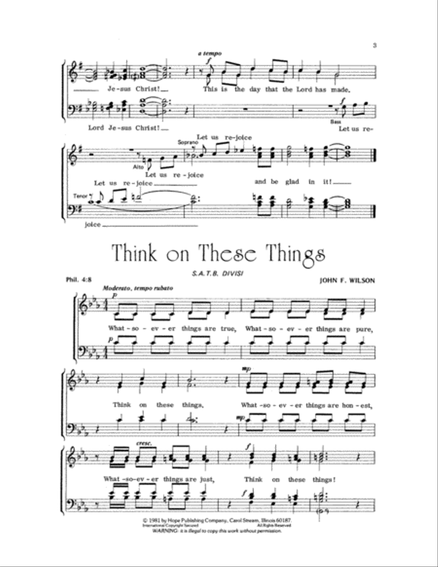 This Is the Day/Think on These Things 4-Part scores gallery preview page 3