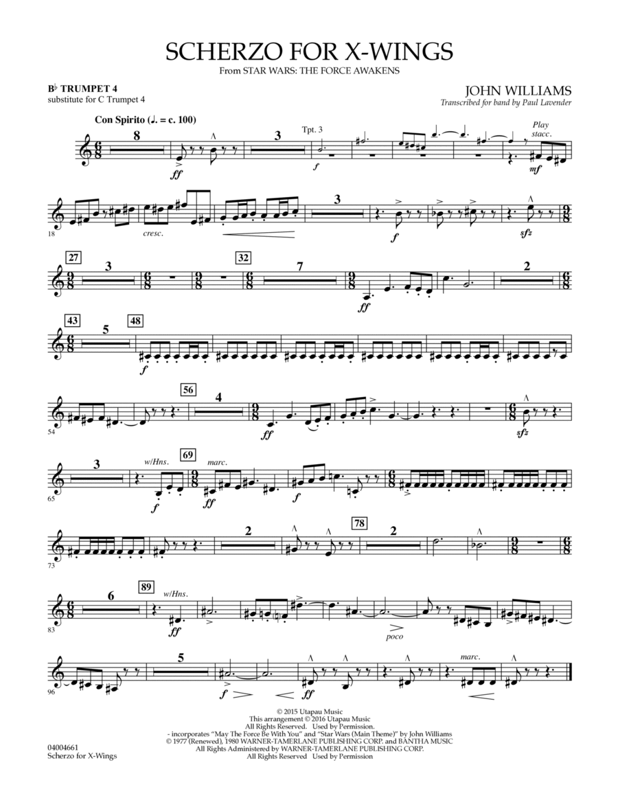 Scherzo for X-Wings - Bb Trumpet parts - Bb Trumpet 4 (sub. C Tpt. 4) Trumpet scores gallery preview page 1