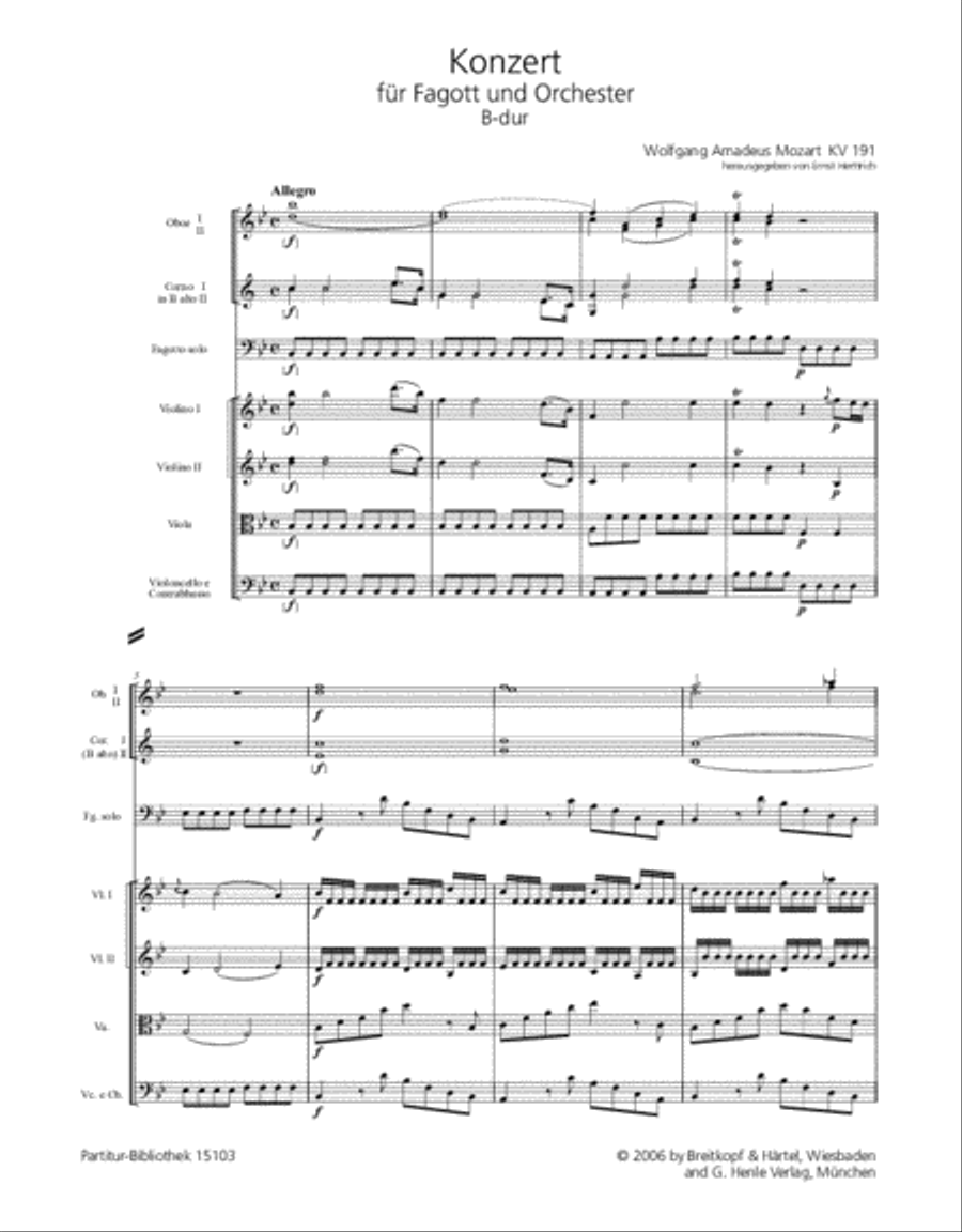 Bassoon Concerto in B flat major K. 191 (186e) Orchestra scores gallery preview page 2
