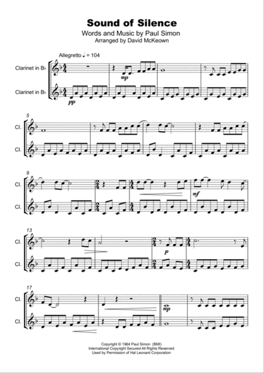 The Sound Of Silence Clarinet Duet scores gallery preview page 2