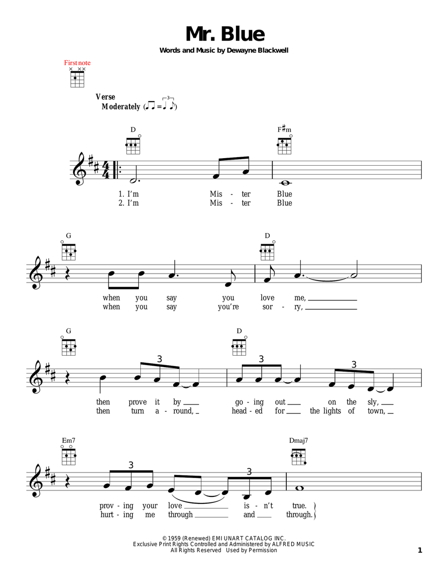 Mr. Blue Mr. Blue Ukulele scores gallery preview page 1