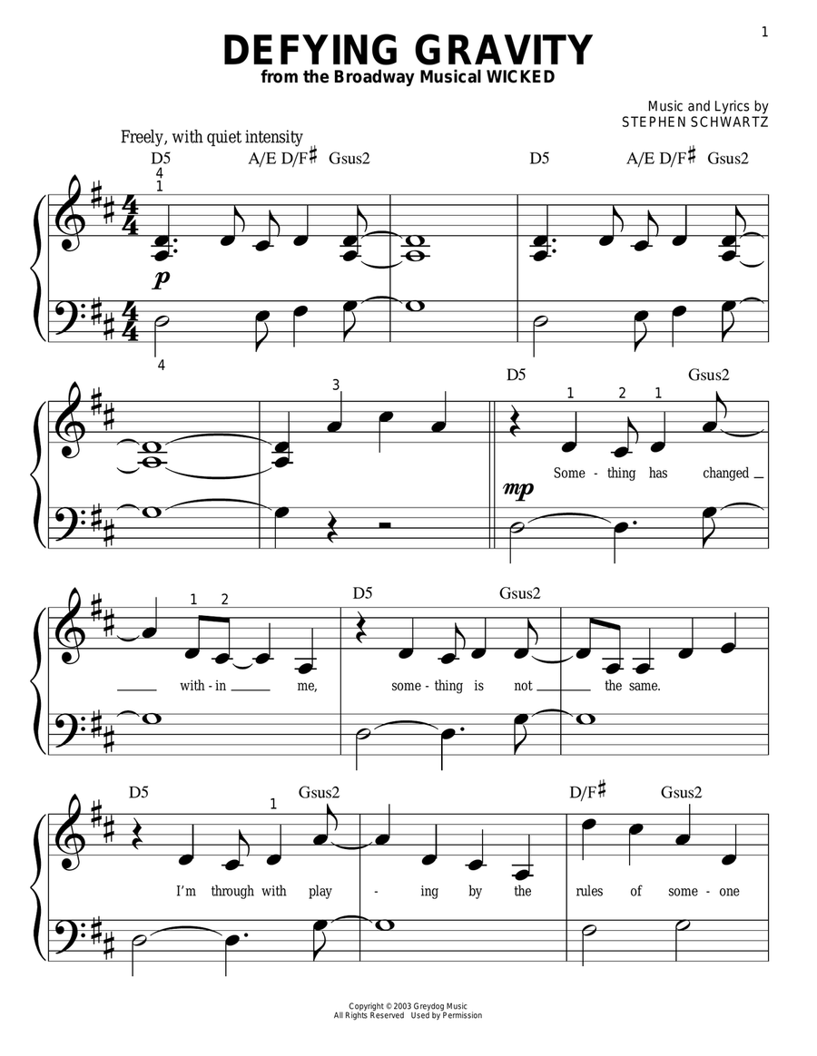 Defying Gravity (from Wicked) Easy Piano scores gallery preview page 1