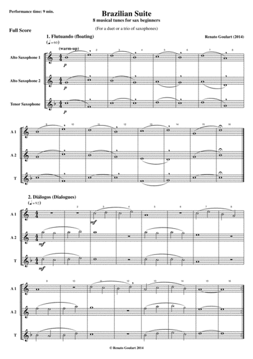 Brazilian Suite - 8 musical tunes for sax beginners (score and parts) image number null