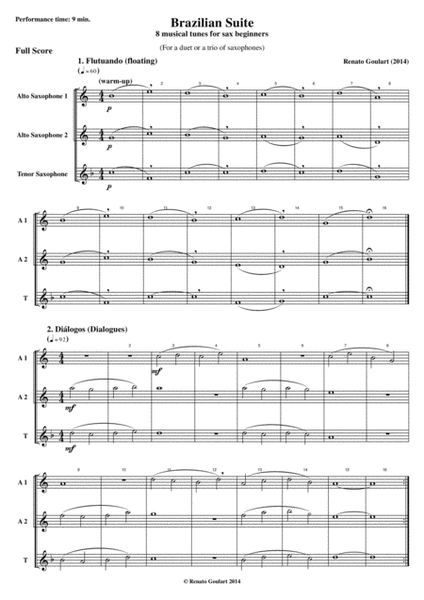 Brazilian Suite - 8 musical tunes for sax beginners (score and parts) image number null