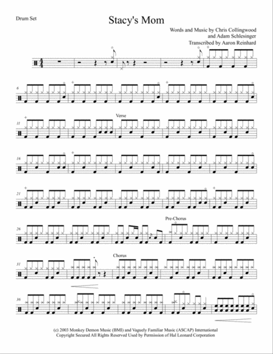 Stacy's Mom Drum Set scores gallery preview page 1