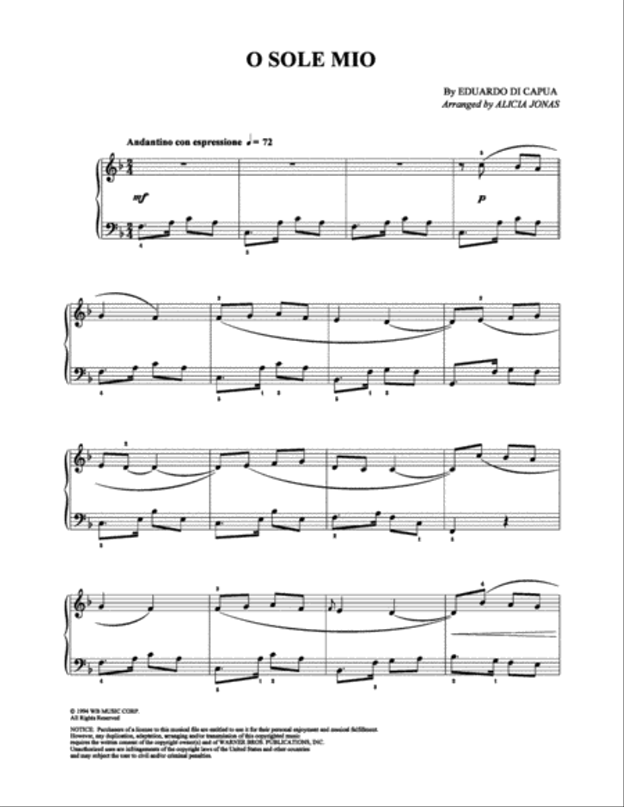 O Sole Mio Piano Solo scores gallery preview page 1