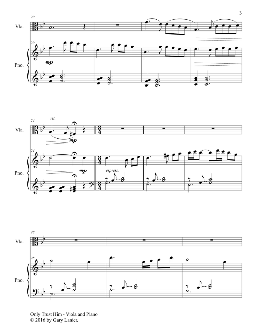 ONLY TRUST HIM (Duet – Viola & Piano with Parts) Viola scores gallery preview page 4