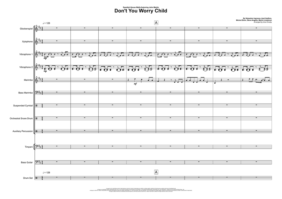 Don't You Worry Child Percussion Ensemble scores gallery preview page 1
