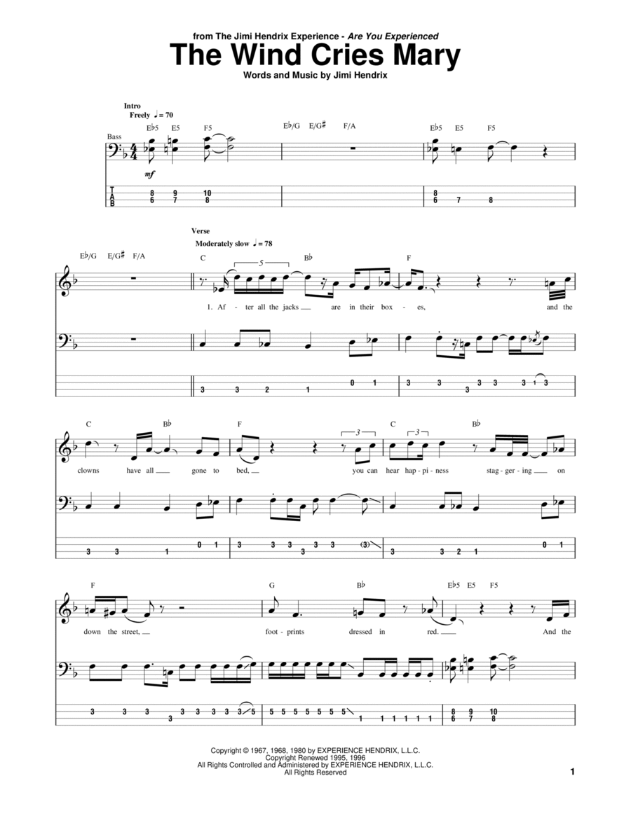 The Wind Cries Mary Guitar Tablature scores gallery preview page 1