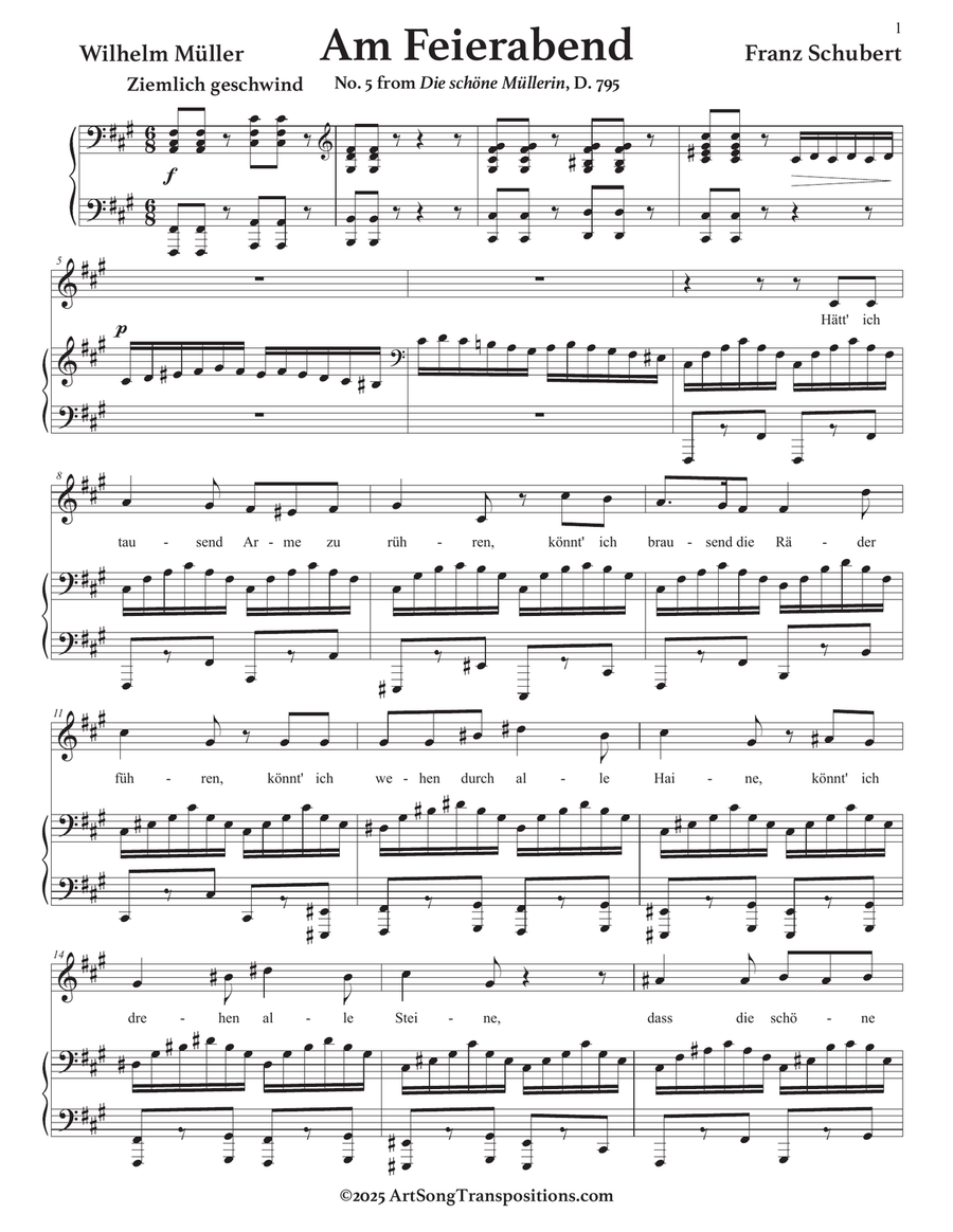 SCHUBERT: Am Feierabend, D. 795 no. 5 (transposed to F-sharp minor) Piano, Vocal scores gallery preview page 2