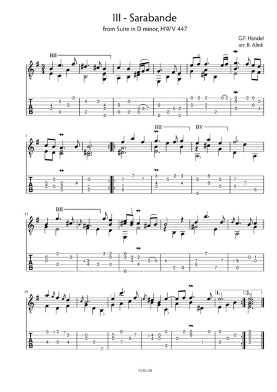 Suite in D minor, HWV 447 Classical Guitar scores gallery preview page 6