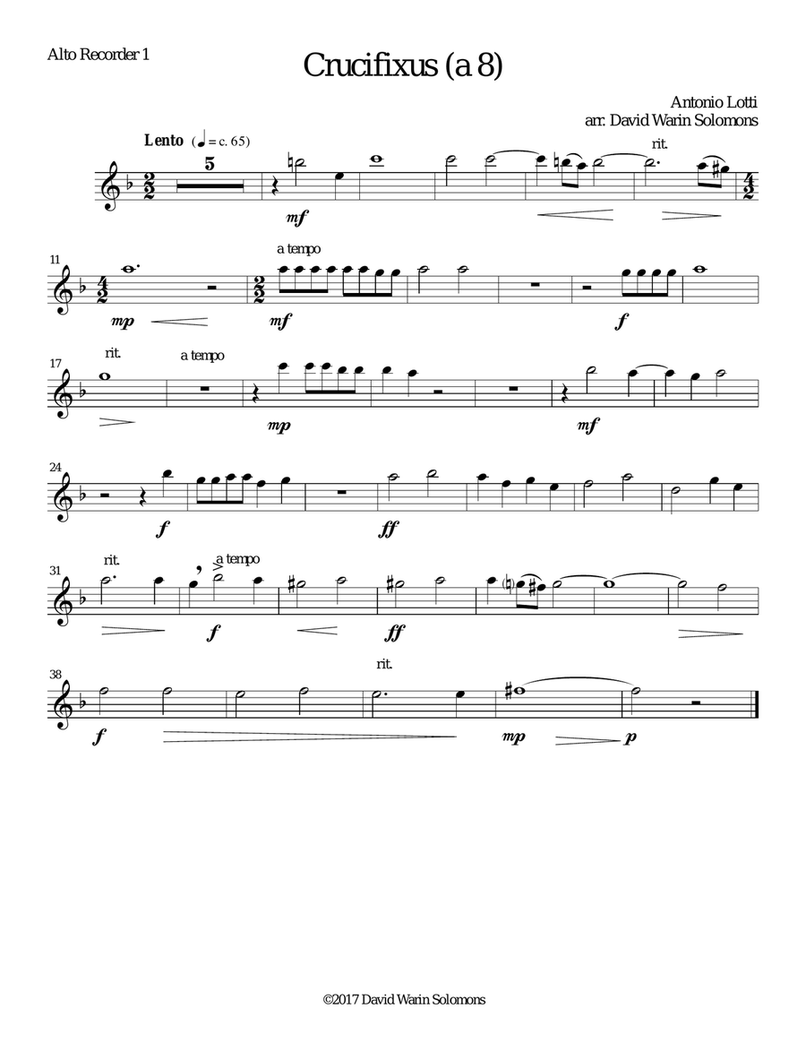 Crucifixus a 8 for recorder octet (or recorder orchestra) Soprano Recorder scores gallery preview page 6